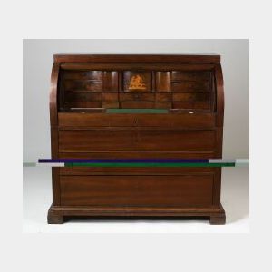 Baltic Neoclassical Inlaid Mahogany Cylinder Desk, second quarter 19th century, of typical form, the interior fitted with concave front