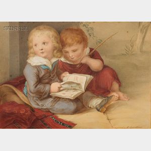 Rudolph Geudtner (German, 1811-1892) Two Children with a Picture Book