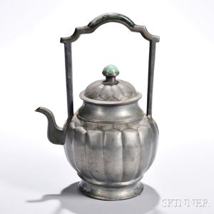 Pewter Ewer with Jade and Hardstone Insets