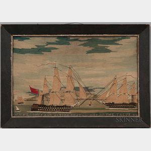 Woolwork Picture "HMS Rodney and Albion Beating out of the Tacus,"