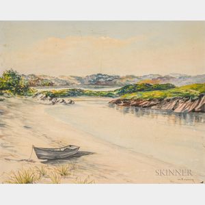 Wendell Collum (Massachusetts, 20th Century) Riverscape with a Boat
