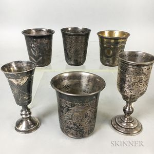 Six Small Russian .84 Silver Beakers and Cordials