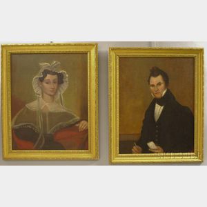 American School, 19th Century Pair of Portraits of a Man and Wife.