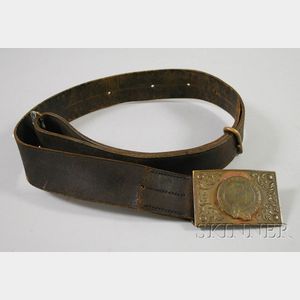 "Wells Fargo/Western Division" Cast Bronze Belt Buckle with Black Leather Belt