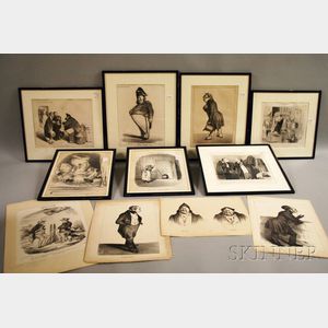 Eleven 19th Century French Lithograph H. Daumier Caricatures