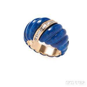 18kt Gold, Lapis, and Diamond Ring, Carvin French