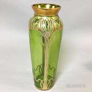 Art Nouveau Gilded Green Glass Vase
