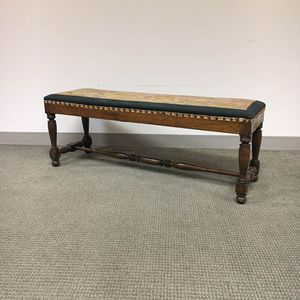 William & Mary-style Needlepoint-upholstered Oak Bench
