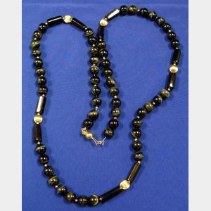 14kt Gold and Black Bead Necklace.