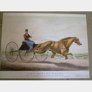 Unframed Currier & Ives Hand-coloredLithograph The Auburn Horse, 19 3/4 x 26 in.