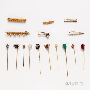 Group of Stickpins and Bar Brooches