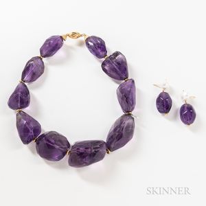 Two Pieces of 18kt Gold and Amethyst Jewelry