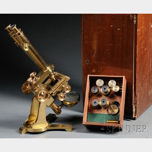 Lacquered Brass Binocular Microscope