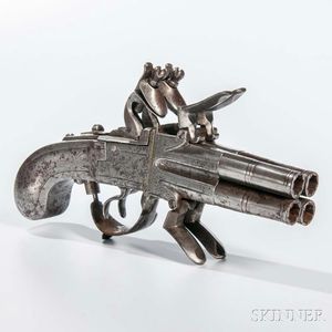 Belgian Four-barrel Flintlock Pistol