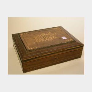 Marquetry Decorated Rosewood Box and a Collection of Carved Ivory Items.