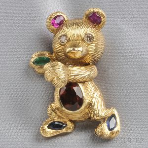 14kt Gold Gem-set Teddy Bear Pendant