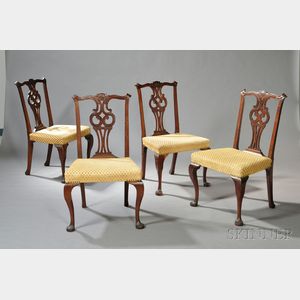 Set of Four Chippendale Walnut Carved Side Chairs