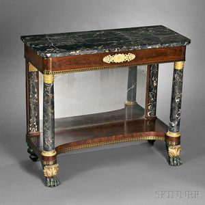 Classical Mahogany, Mahogany Veneer, and Egyptian Marble Pier Table