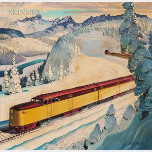 John Clymer (American, 1907-1989),American Locomotive Diesel-Electric Train/Illustration for an Advertisement for The Saturday Evening