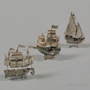 Three Miniature Sterling Silver Sailing Ships