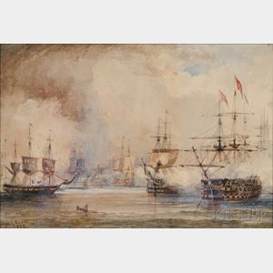 William Callcott Knell (British, 1830-1876) Battle at Sea.