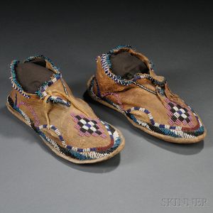 Pair of Apache Beaded Hide Youth's Moccasins