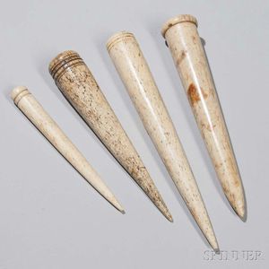 Four Carved or Turned Whalebone Fids