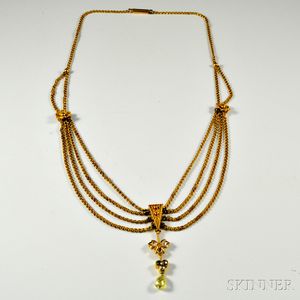 Etruscan Revival 18kt Gold and Diamond Multi-strand Necklace