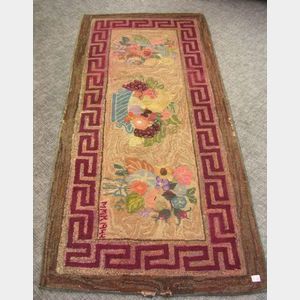Fruit and Floral Hooked Rug with Greek Key Border