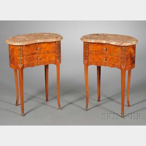 Pair of Kidney-shaped, Marble-top, Bronze-mounted Side Tables