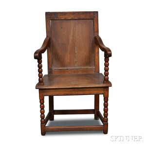 Turned and Carved Oak Wainscot Armchair