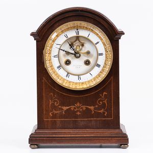 French Mahogany Inlaid Mantel Clock
