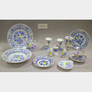 Forty-four Assembled Pieces of Meissen Blue Onion Pattern Porcelain Tableware.