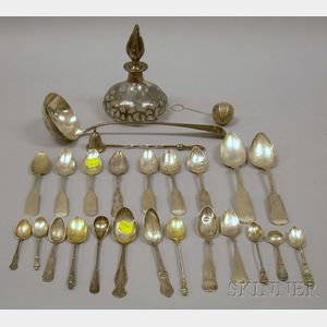 Group of Coin, Sterling, and Silver Plated Silver Flatware and Decorative Items