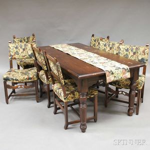 Jacobean-style Oak Table and Seven Chairs