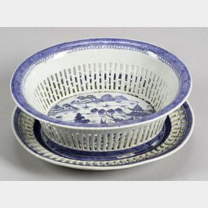 Canton Reticulated Porcelain Fruit Basket and Undertray