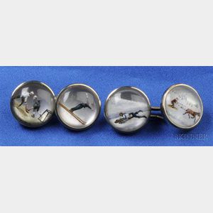 14kt Gold and Reverse-Painted Crystal Cuff Links
