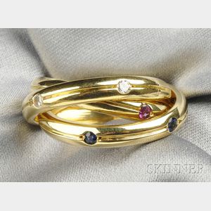 18kt Gold, Ruby, Sapphire, and Diamond Rolling Ring, Cartier