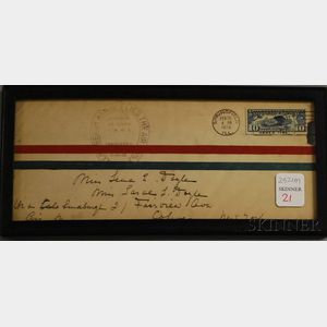 February 20, 1928 Stamped Charles Lindbergh Flown U.S. Air Mail Letter Envelope