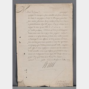 Louis XIV, King of France (1638-1715) Document Signed.
