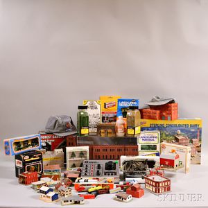 Large Group of Miniature Model Train Accessories and Buildings. 