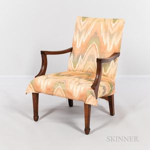 Mahogany and Flame-stitch Pattern Upholstered Lolling Chair