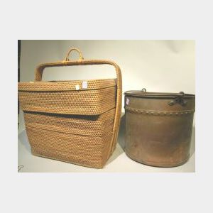 Two Copper Cauldrons and a Japanese Woven Lidded Basket.