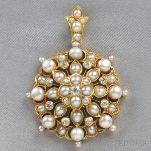 Antique 14kt Gold, Pearl, and Diamond Pendant