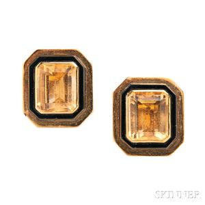 18kt Gold, Citrine, and Onyx Earclips