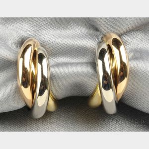 18kt Tricolor Gold "Trinity" Earclips, Cartier