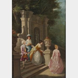 Continental School, 19th Century Courting Scene: Figures on a Garden Stair
