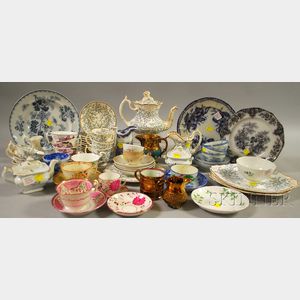 Twenty-one-piece English Gilt and Transfer-decorated Porcelain Partial Tea Service and Approximately Forty Pieces of Mostly English Cer