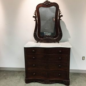 Empire Carved Mahogany, Marble-top, Mirrored Bureau