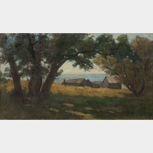 Frank Knox Morton Rehn (American, 1848-1914) View Over Hillside Barns to the Sea